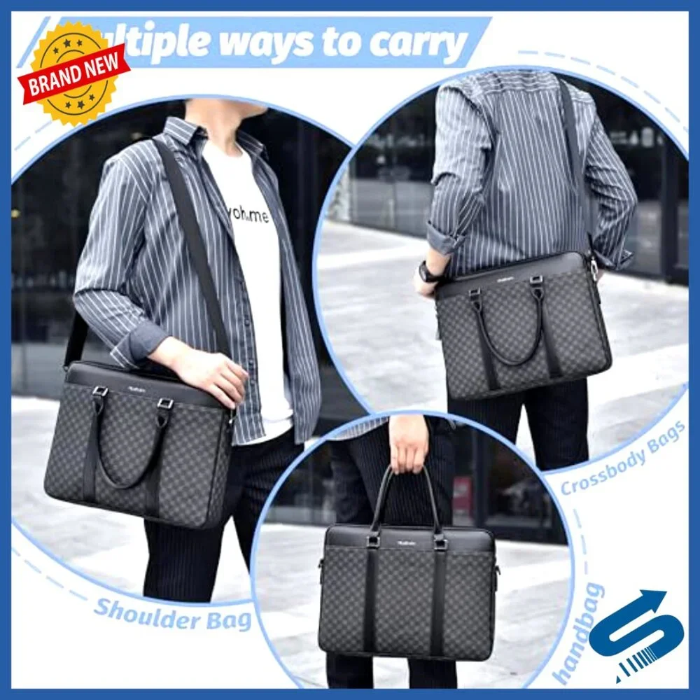 Large Leather Briefcase Messenger Bag Water Resistant Business Travel Laptop